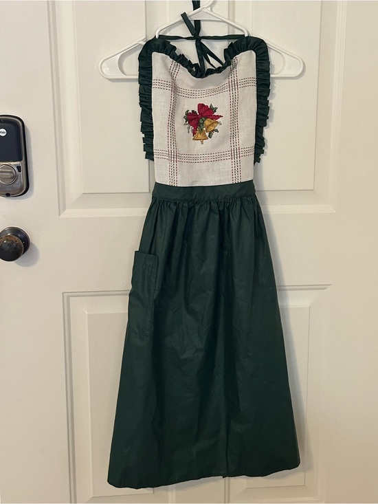 none Other - Vtg Handmade Full Apron W Pocket Christmas Holiday Baking OS